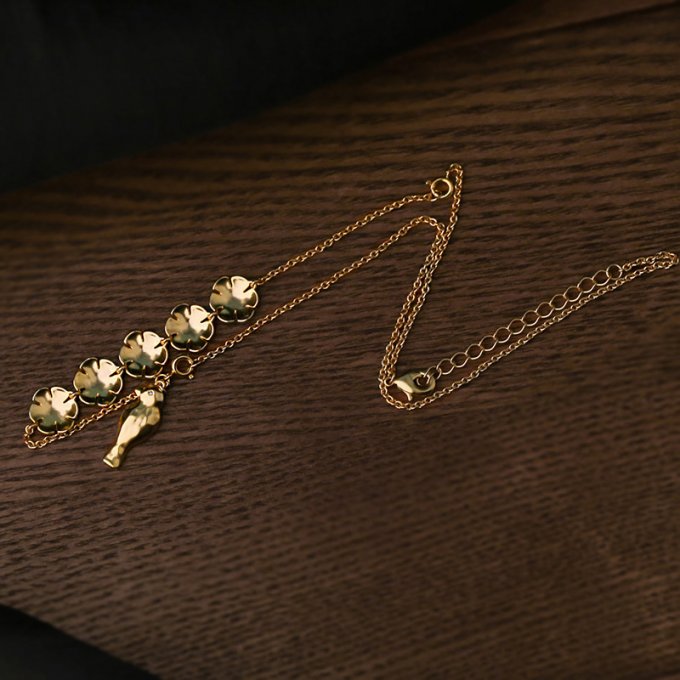 Fun Daisy Vintage Chinese Style Detachable Flower And Bird Necklace