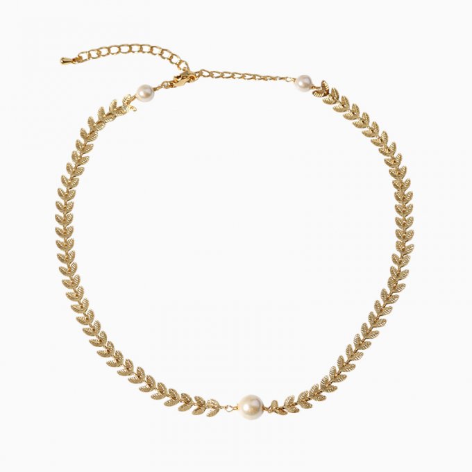 Wholesale 18K Gold Plating Olive Leaf Pearl Necklace Fashion Choker for Women
