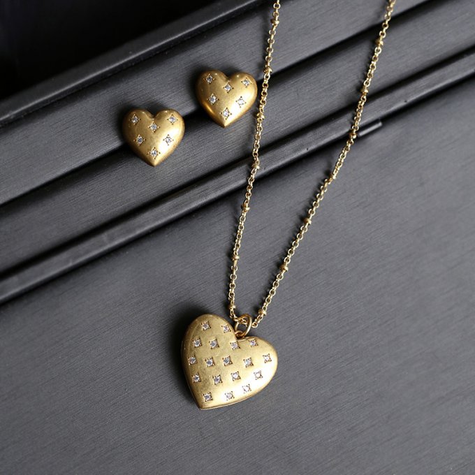 Heart Style Women Storage Box Necklace Set With Zircon Inlaid